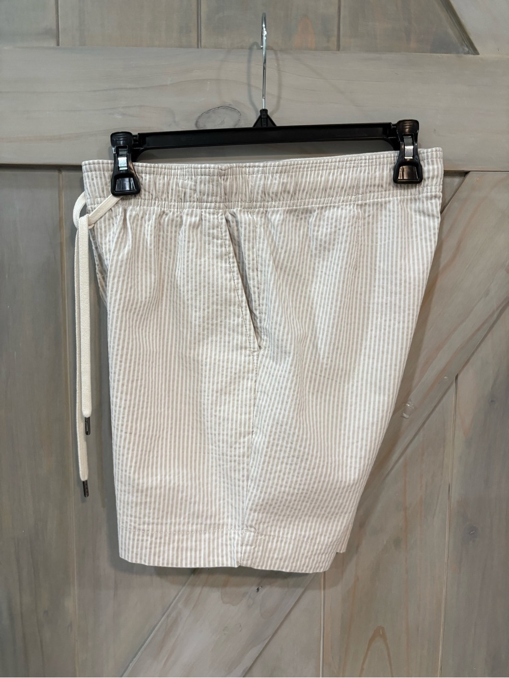 Express Men’s Tan and White Seersucker Shorts